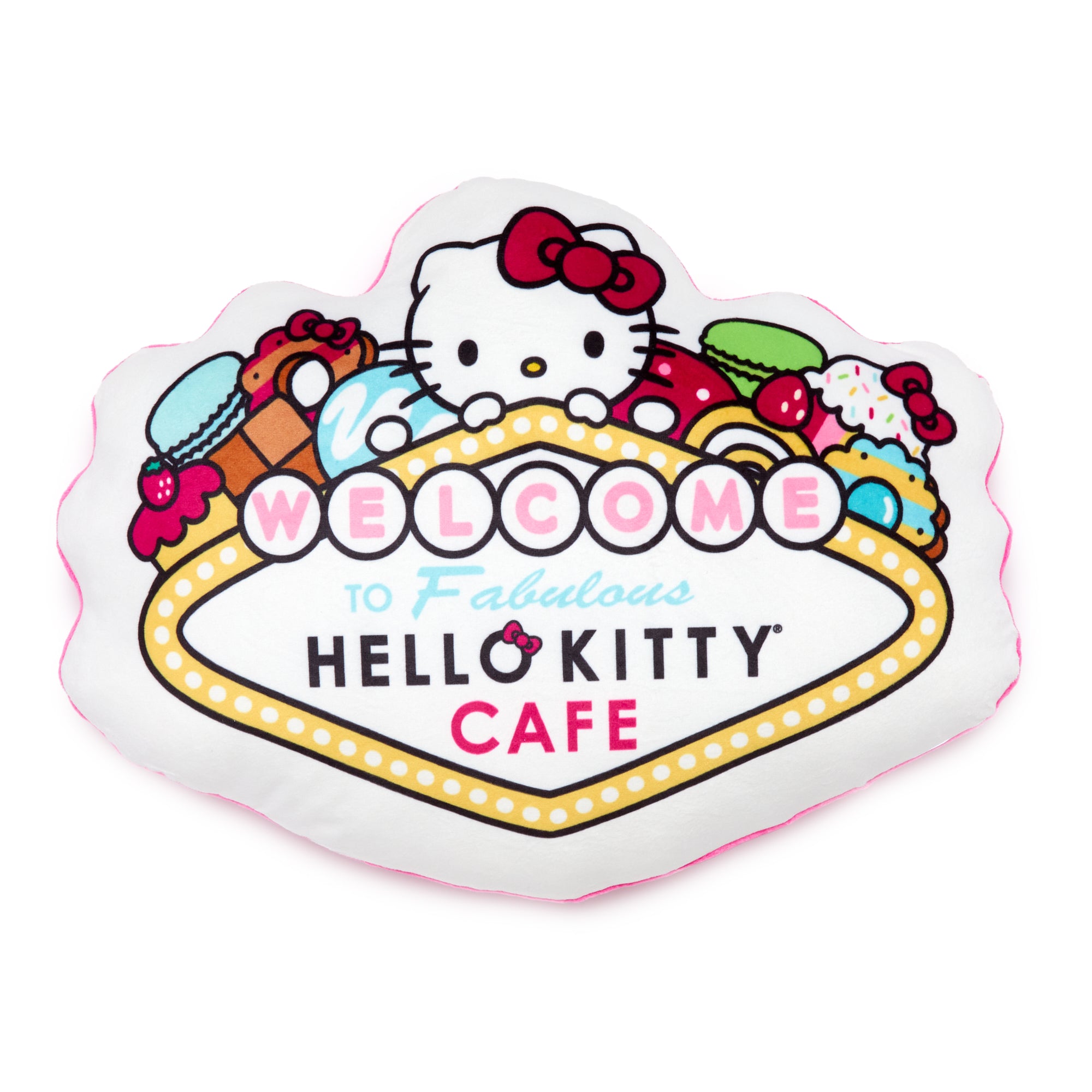 Hello Kitty Cafe Las Vegas Throw Pillow (White)